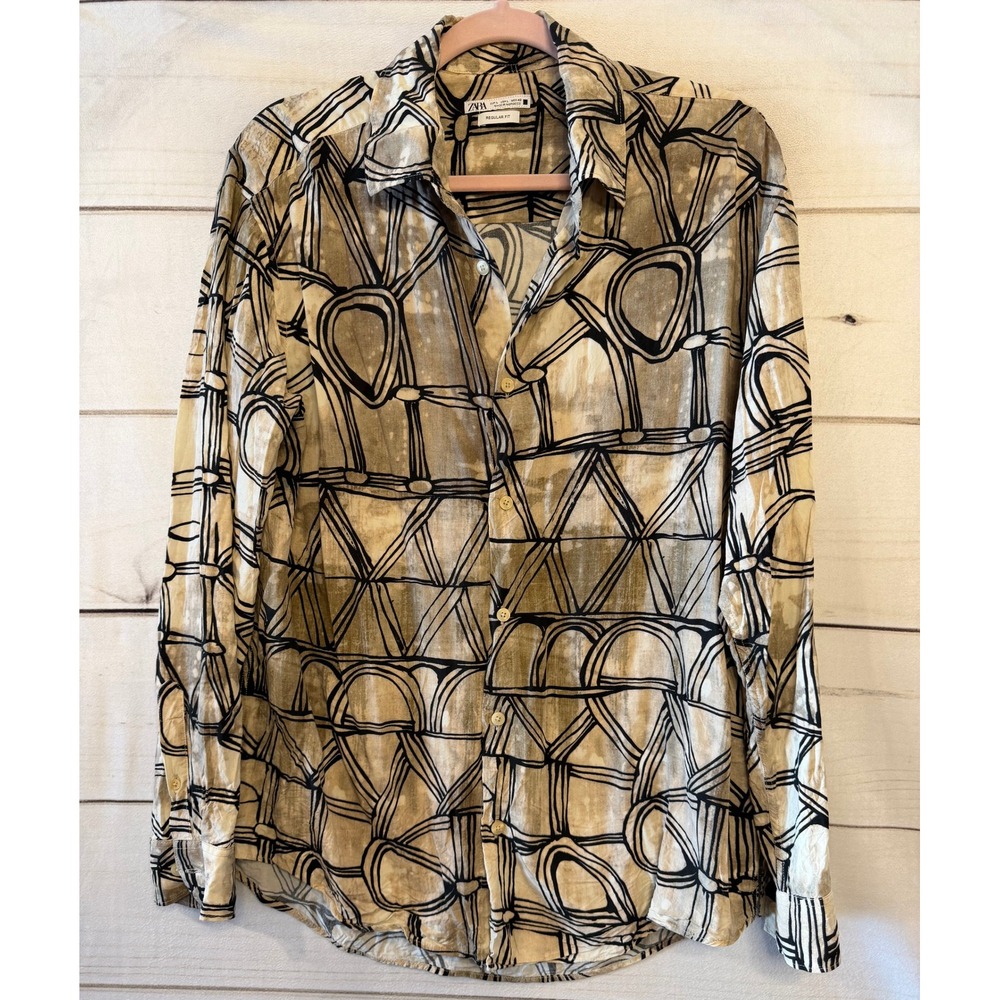 ZARA Women's‎ Long Sleeve Button Up Shirt Abstract Print Regular Fit Size L